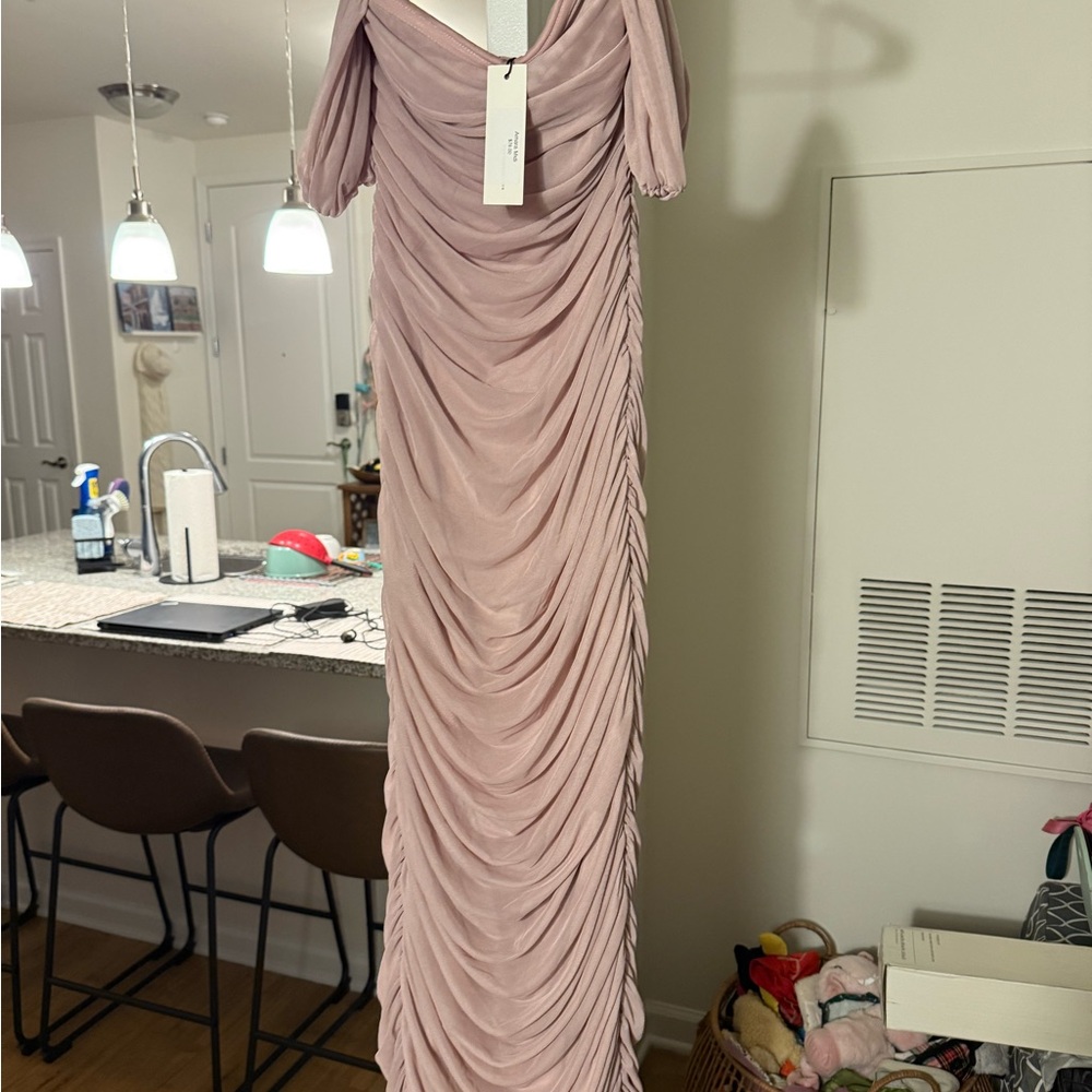 Elegant Blush Ruched Midi Dress